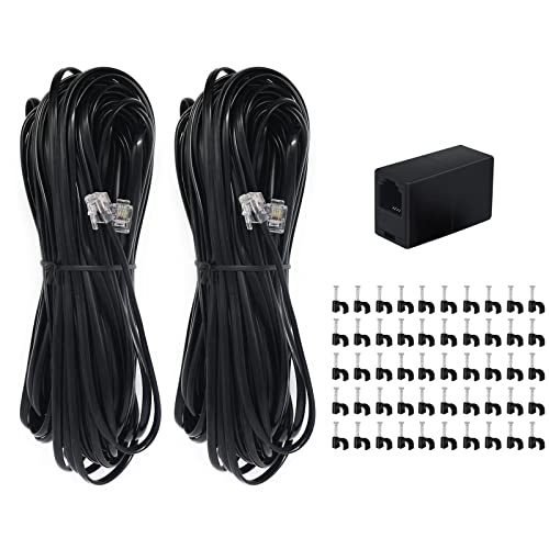 Rallonge téléphone fixe RJ11 de 15m avec coupleur femelle et supports