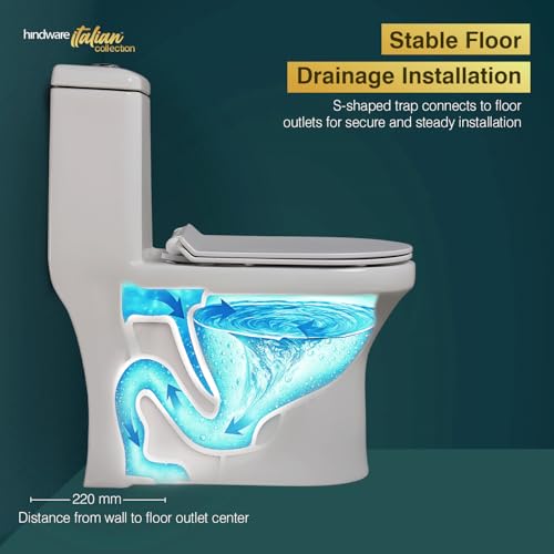 Image of Hindware Italian Collection Ascent One-piece EWC for Bathroom | S-300 Trap | Made of Ceramic | 10-year Warranty | 6D Syphonic Flushing | Duroplast Seat Cover | Rimless Design | Soft Close