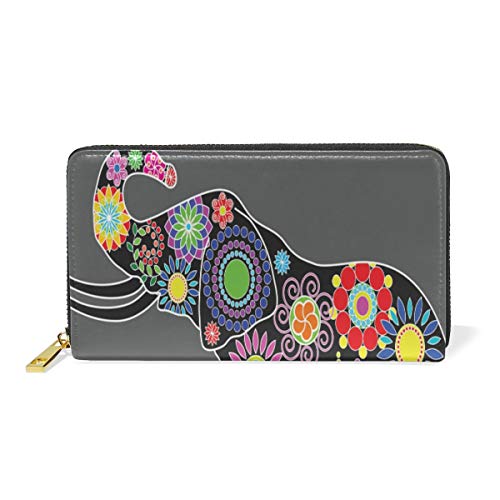 Preisvergleich Produktbild Gigijy Portemonnaie mit Elefantenmotiv, mehrere Kreditkartenfächer, Tasche für Frauen, echtes Leder, mit Reißverschluss