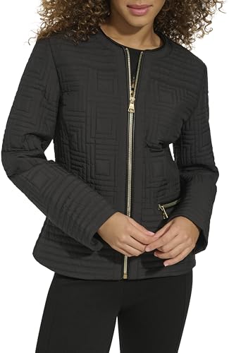 Chic Comfort: Karl Lagerfeld Paris Women's Short Quilted Jacket in Classic Black
