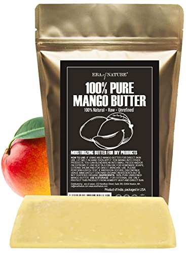 Image of era of nature Organic Unrefined Raw MANGO BUTTER BLOCK Bulk, Skin Moisturizing, Use Alone or in DIY Body Butters, Soaps, Lotions and lip balm - 1/2lb (8oz)