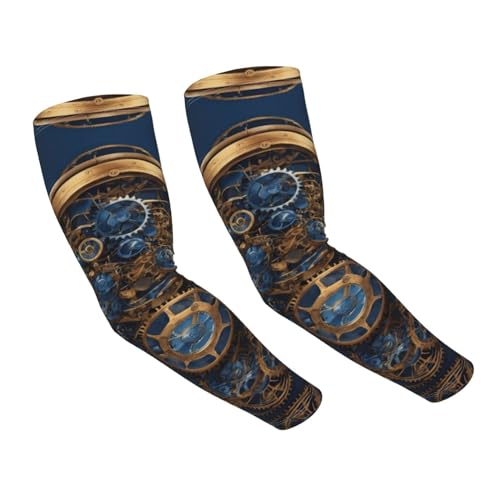 Dfeppjhg Gears Clock Bronze Century Print Manicotti di raffreddamento, maniche di raffreddamento del braccio protezione solare unisex per sport, ciclismo, golf, nero, taglia unica