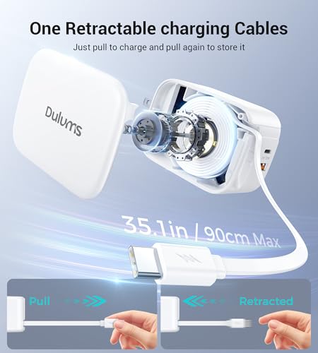 Image of Retractable Wall Charger,40W Dual Port QC3.0+PD Fast USB C Charging Block,Type C Power Adapter Brick Cube for iPhone 16 /15 /14 /13 /12 Pro Max Plus,Samseng Galxy S24 /S23(with 2.6FT USB C Cable)