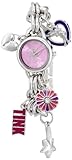 Disney Women's TK2022 Tinkerbell Pink Sunray Dial Charm Bracelet Watch