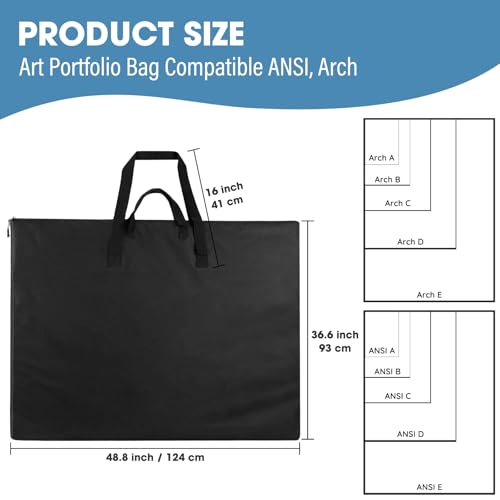 Image of ZKOO Light Weight Art Portfolio Bag, 36 x 48 Extra Large Art Portfolio Case Light Weight Waterproof Poster, Studio Collection Tote for Artwork, Poster, Sketch Drawing, Canvas (36 inch*48 inch-Black)