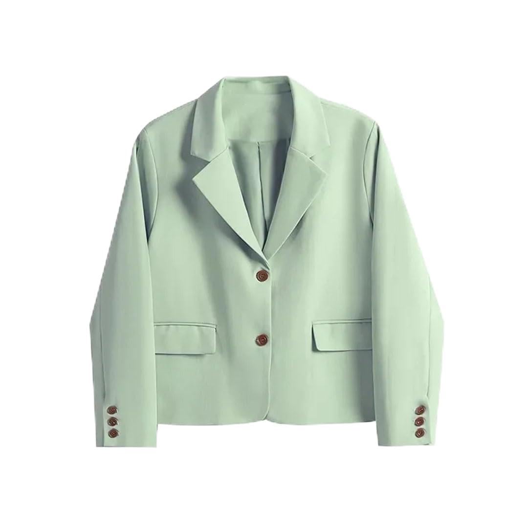 Womens Four Seasons Black Casual Short Suit Jacket with Notch Collar Loose Long Sleeve Blazer