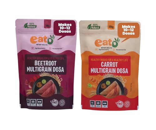Image of Eat5 Instant Beetroot & Carrot Multigrain Dosa Mix Combo | | Makes 10-12 Dosas Each (300g x 2) Healthy, Micronutrient Rich & High Bioavailability | 100% Natural, No Preservatives