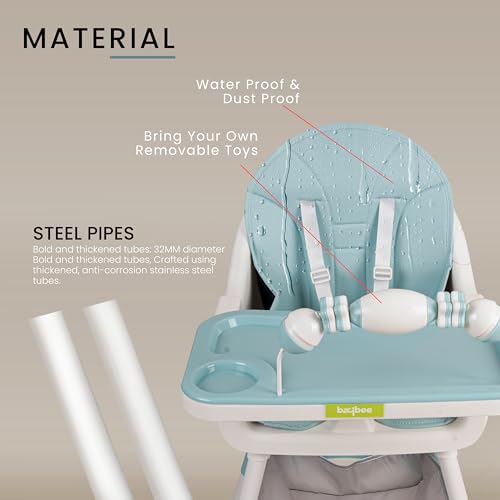 Image of Baybee 3 in 1 Auro Baby High Chair for Kids | Feeding Chair with 3 Height Adjustable & Basket, Booster Seat with Food Tray, Toy Bar & Safety Belt | High Chair for Baby 6 Months to 4 Years Boys Girls (Green)