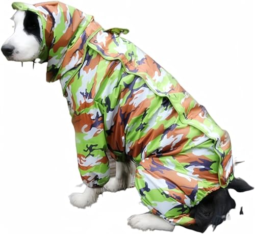 ドッグウェア 犬服 犬用レインコート 中型犬 大型犬 雨合羽 防水 軽量 通気 雨具 反射テープ 帽子付き レインポンチョ 犬 カッパ 梅雨の日 お散歩用 手入れ簡単 洗える 着脱簡単 (28,迷彩です)