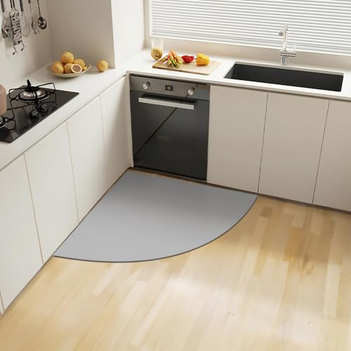 Eanpet Triangle Kitchen Mat for Floor Quick Dry Corner Kitchen Rugs Nonslip Washable Solid Floor Mats Water Absorbent Area Rug Comfort Standing Mat Carpet for Door Mat,Sink,Laundry Room,31.5 Inch,Grey
