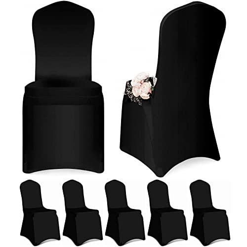 Newthinking 10 fundas para sillas de boda de elastano, fundas elásticas universales para sillas de fiesta, banquete, comedor, hotel, celebración, uso de eventos especiales (10, negro) Cover