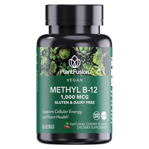 PlantFusion Methyl B12 Sublingual Vitamin - 1000 mcg - Supports Cellular Energy, Heart Health, Nervous System - Non-GMO, Cherry Flavor, 60 High Potency Methylcobalamin Lozenges for Fast Absorption Cover