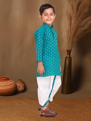 Image of Boys Dhoti Kurta Set for Kids - Cotton Kurta and Elastic Waist Dhoti - Traditional Dress