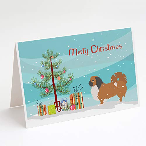 Caroline's Treasures BB2956GCA7P Pekingese Merry Christmas Tree Greeting Cards and Envelopes Pack of 8 Blank Cards with Envelopes Whimsical A7 Size 5x7 Blank Note Cards