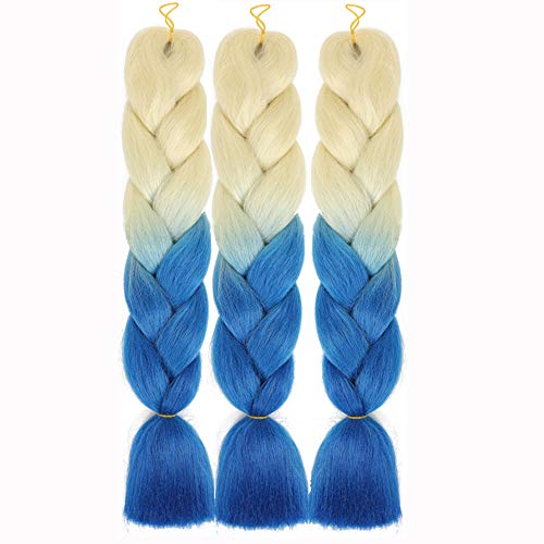 Synthetic Jumbo Braiding Hair Omber Braid in Hair Extensions Braids Hair for Twist 24" 3 Pcs/Lot 100G/Pc(Beige/Blue)