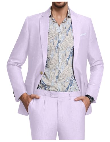 Men's Suit Tencel Linen Two Piece Slim Fit Summer Grooms Wedding Prom Dress Tuxedo Suits for Men Blazer Pants Set