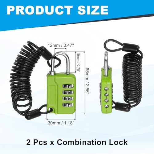 Image of MECCANIXITY Combination Lock, 4 Digit Padlock Combination Outdoor Waterproof Locker Lock with Steel Cable for Gym Luggage Home Sports Hasp Storage, Light Green Pack of 2