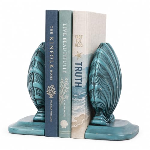 MXARLTR Decorative Shell Bookends, Coastal Nautical Book Ends for Shelves Desk, Resin Seashell Book Ends for Home Office Living Room Beach Decor (Ocean Blue) by MXARLTR - Used condition - US$21.85