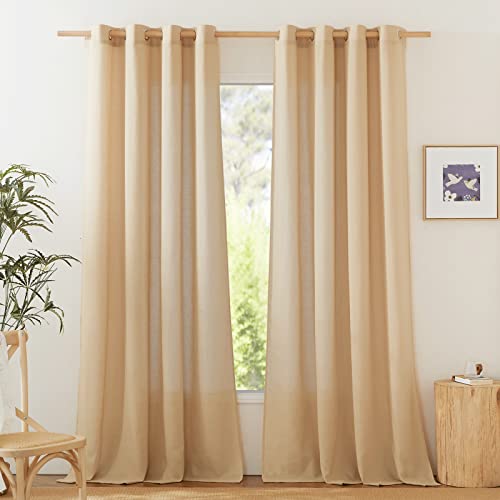 NICETOWN Linen Flax Semi Sheer Curtains 94' Length, Grommet Window Treatments Privacy Added with Light Penetration Vertical Drapes for Loft/Home Office, Burlap, W55 x L94, 2 Panels