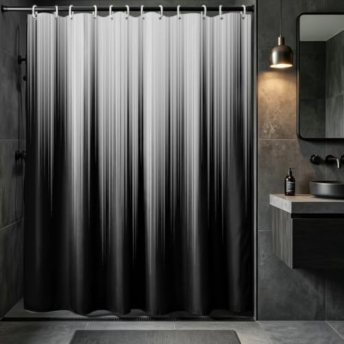 Image of AAtter Black and White Shower Curtain, Gothic Ombre, 72x72 Inch, 12 Hooks