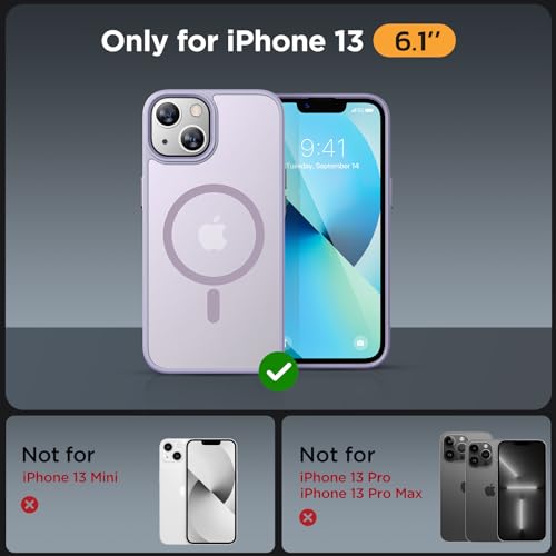 Image of Miracase Magnetic for iPhone 13 Case 6.1 inch (Compatible with MagSafe)(with 2X Screen Protectors) Military-Grade Protection, Anti-Fingerprint Translucent Matte Phone Case Cover, Light Purple