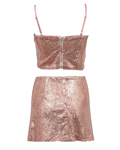 Xintianji Women's 2 Pieces Outfits Sequin Sparlle Glitter Cami Crop & Mini Skirt Bodycon Dress Set For Party Night Out Dating2