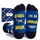 HAPPYPOP Military Gifts for Men - Army, Navy, Air Force, Marine Corps Socks for Veterans Day (Awesome Airman Dark Blue)