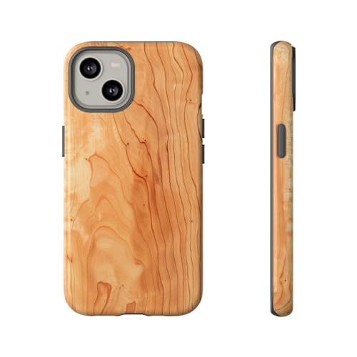Coque rigide iPhone 14 antichoc texture bois de cerisier marron brillante et anti-rayure