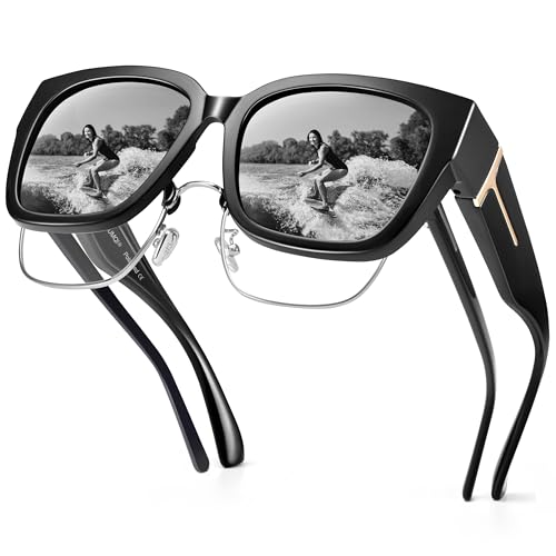 URUMQI Sunglasses Fit Over Glasses, Polarized 100% UV Protection Wrap-around Sunglasses for Men & Women Driving