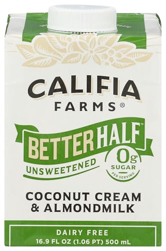 Califia Farms - Unsweetened Better Half, Half and Half Substitute, 16.9 Oz, Almond Milk, Coconut Cream, Coffee Creamer, Keto, Shelf Stable, Dairy Free, Plant Based, Vegan