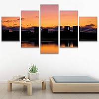 SIGNWIN 5 Panel Canvas Wall Art Reflected Sunset for Home Decorations Ready to Hang - 60