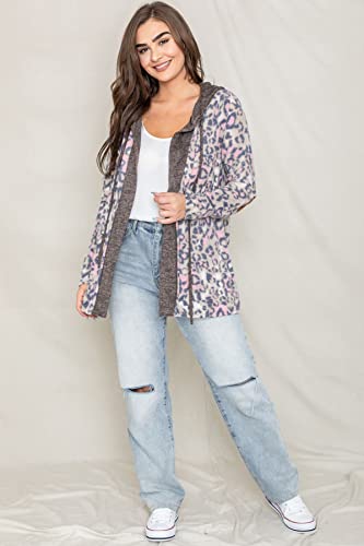 Image of Eloges Women's Multi Stripe Soft Knit Open Cardigan with Suede Elbow Patch
