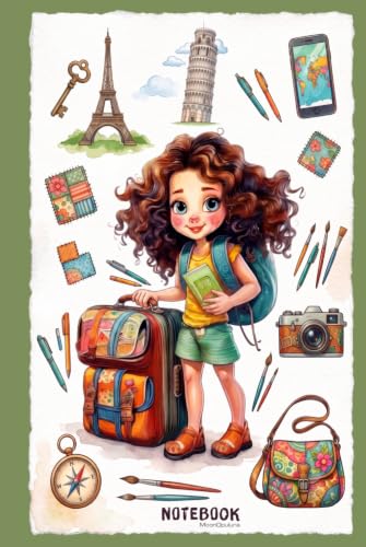 Cute Traveler Girl Lined Notebook: Sage Green 6x9 Inches 120 Pages Journal for Girls, Teens & Kids, Travel Journal, Aesthetic School Supplies & Journaling Gift image 2
