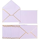 50 Pack A7 Envelopes Light Purple 5 x 7 Self-Adhesive V Flap Envelopes with Gold Border for Office, Greeting Card, Wedding, Graduation, Baby Shower, Parties, Invitations (Violet, 5x7)