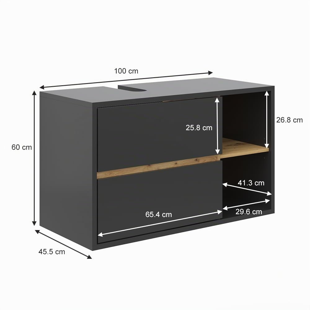 Vicco Mobile sottolavabo per bagno Viola, Antracite, 100 x 60 cm, con intaglio per sifone e ripiani aperti per montaggio a parete