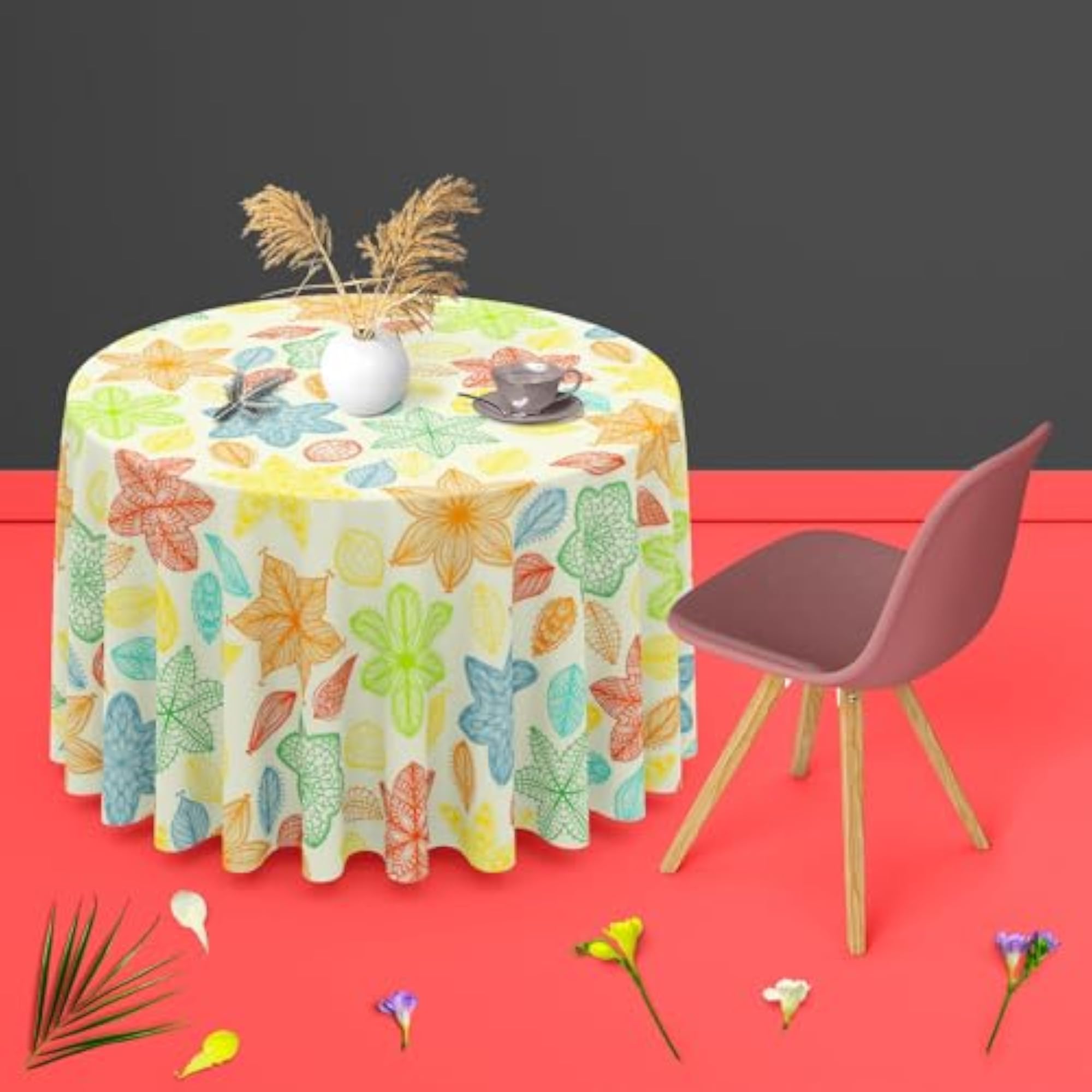 Ornate Leaves & Flowers Table Cloth Cover for Dining