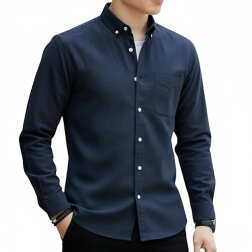 [Lucky Charm] シャツ メンズ オックスフォード ボタンダウン 透湿素材 メンズシャツ （長袖） M ネイビー - Lucky Charm - 商品画像