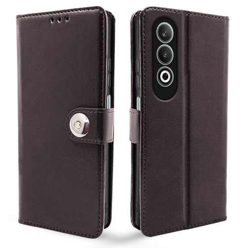 Image of Pikkme Flip Cover Leather Finish | Inside TPU with Card Pockets | Wallet Stand and Shock Proof | Complete Protection Button Flip Case for Oppo K12x 5G (Coffee)
