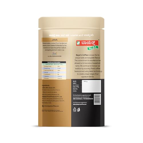 Image of Bayar's Coffee Java Filter Coffee Powder 500g | Traditional South Indian Taste with 80% Coffee & 20% Chicory | Freshly Roasted & Ground for Rich Aroma & Taste (1, 500)