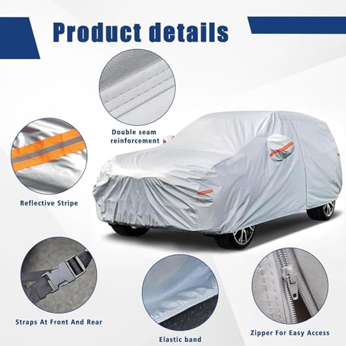 Image of Kayme 6 Layers Car Cover Custom Fit for Fit, Waterproof All Weather for Automobiles, Outdoor Full Cover Rain Sun UV Protection with Zipper Cotton