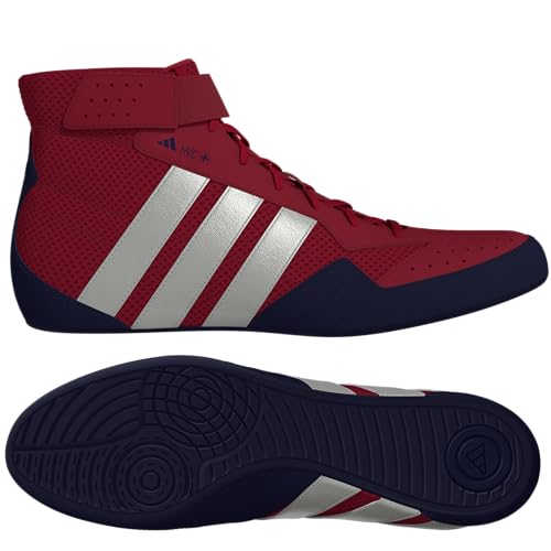 adidas HVC Plus Youth Wrestling Shoes, Red/Silver/Navy, 12