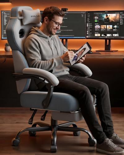 Image of GTPLAYER Big & Tall Gaming Chair, Wide Reclining with Footrest for Adults | Ergonomic High Back Computer Desk Chair, Comfort Padded Seat with Lumbar Support for Big /Tall, Office /Home, Gray