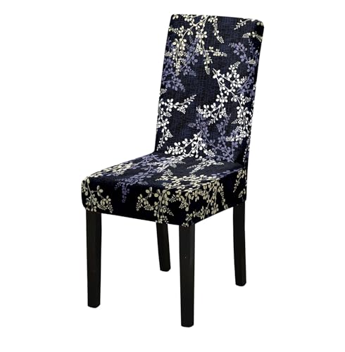 Image of House of Quirk Elastic Chair Cover Stretch Removable Washable Short Dining Chair Cover Protector Seat Slipcover (Pack of 1, Indigo Twigs)