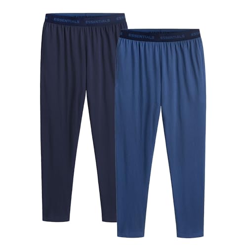 The Essentials Wardrobe 2PK Mens Lounge Pants - Jacquard WB -Navy/Blue - Large