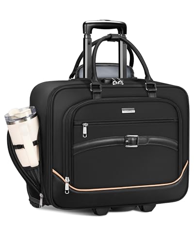 Image of Ytonet Rolling Laptop Bag, 17.3 In Rolling Briefcase for Men Women with Accordion File Pockets, Anti Theft Laptop Bag with Wheels, Professional Roller Underseat Bag for Travel Work Teacher, Black