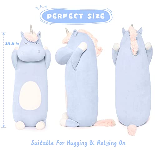 Morismos Plush Unicorn Body Pillow - 23.6'' Unicorn Stuffed Animal Body Pillow, Super Soft Plush Unicorn Pillow For Girls, Kids Body Pillow For Boys Kids On Baby Shower Birthday Christmas, Blue #TOP2