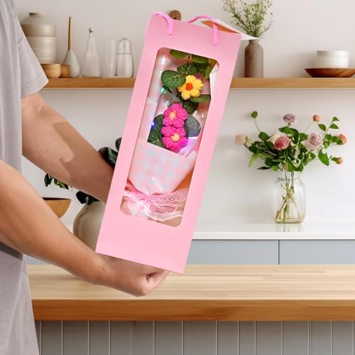 Image of Cortina Plastic Handmade Crochet Artificial Flowers with Light|Aesthetic Room Decor, Living & Bedroom Decor|Artificial Flower Wall Decor|Great for Gifting - Light Pink - 13x8x34 CM