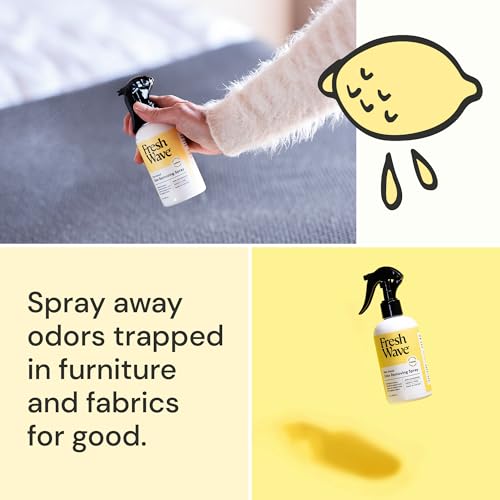 Image of Fresh Wave Lemon Room and Fabric Air Freshener Spray, 8 oz | Plant-based formula, Pet-safe and people-safe, Fabric and room deodorizer , For upholstery, carpets, shoes, and pet bedding