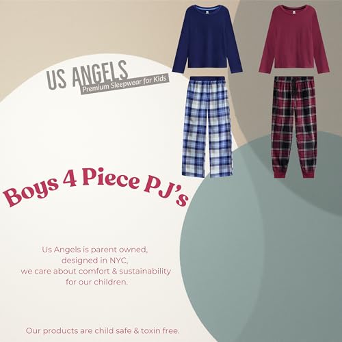 Image of US Angels Pajamas Set for Boys, 4-Piece Set, Short Sleeve Shirt with Pajama Shorts