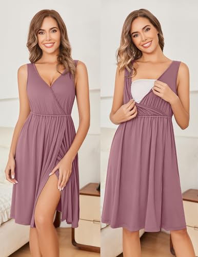 Image of Ekouaer Maternity Nursing Gown and Robe Set Labor Delivery Nursing Nightgowns for Breastfeeding Pregnancy Clothes